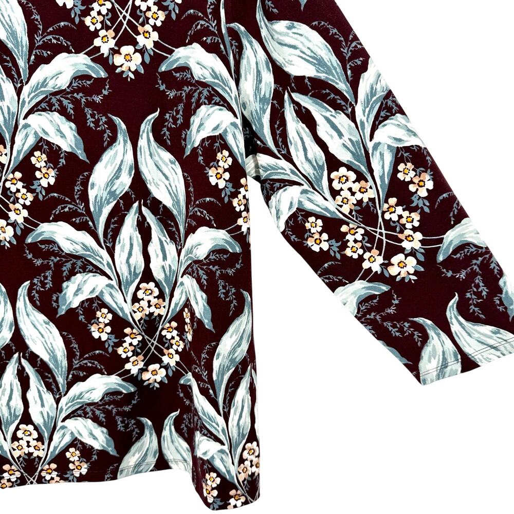 Ann Taylor Sz XL Maroon Floral Pretty Formal Soft Cozy Blouse Shirt Top Lounge - Picture 6 of 8